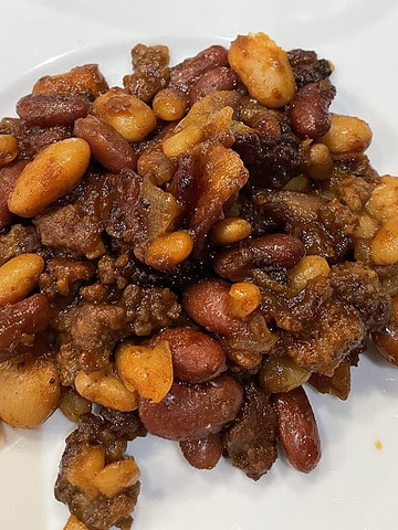 calico baked beans on a plate