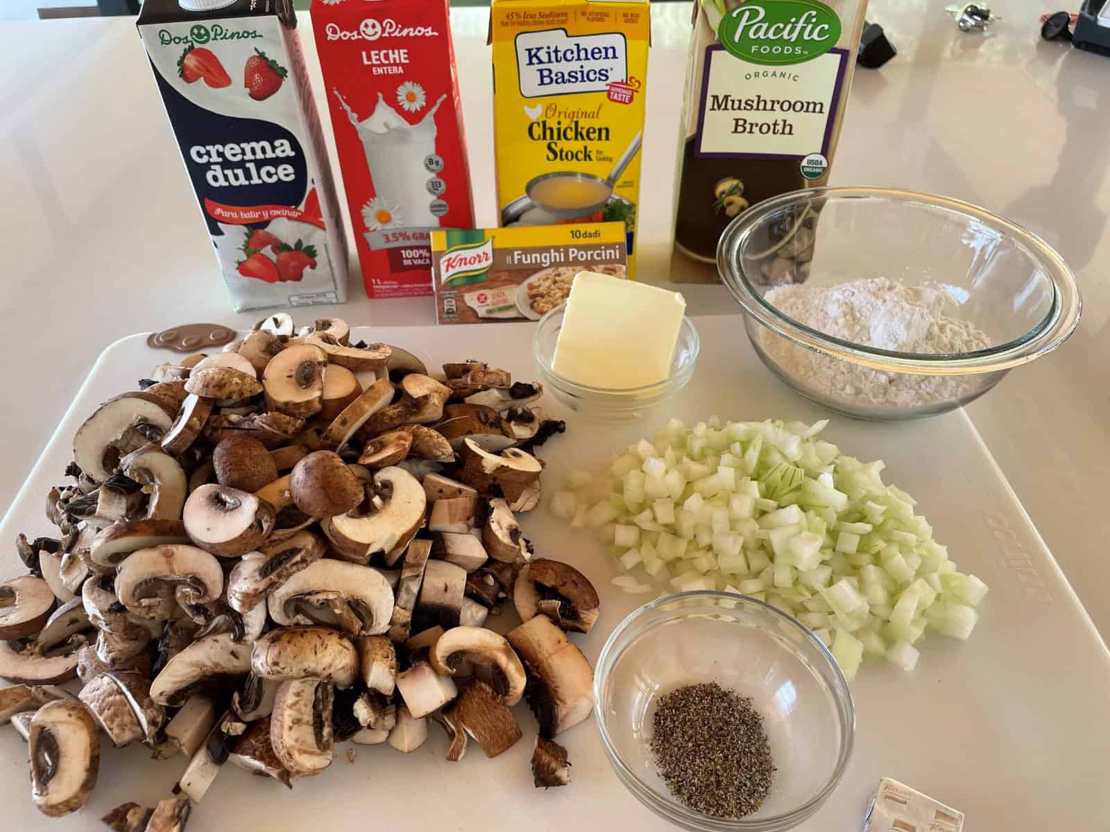 cream of mushroom soup ingredients assembled