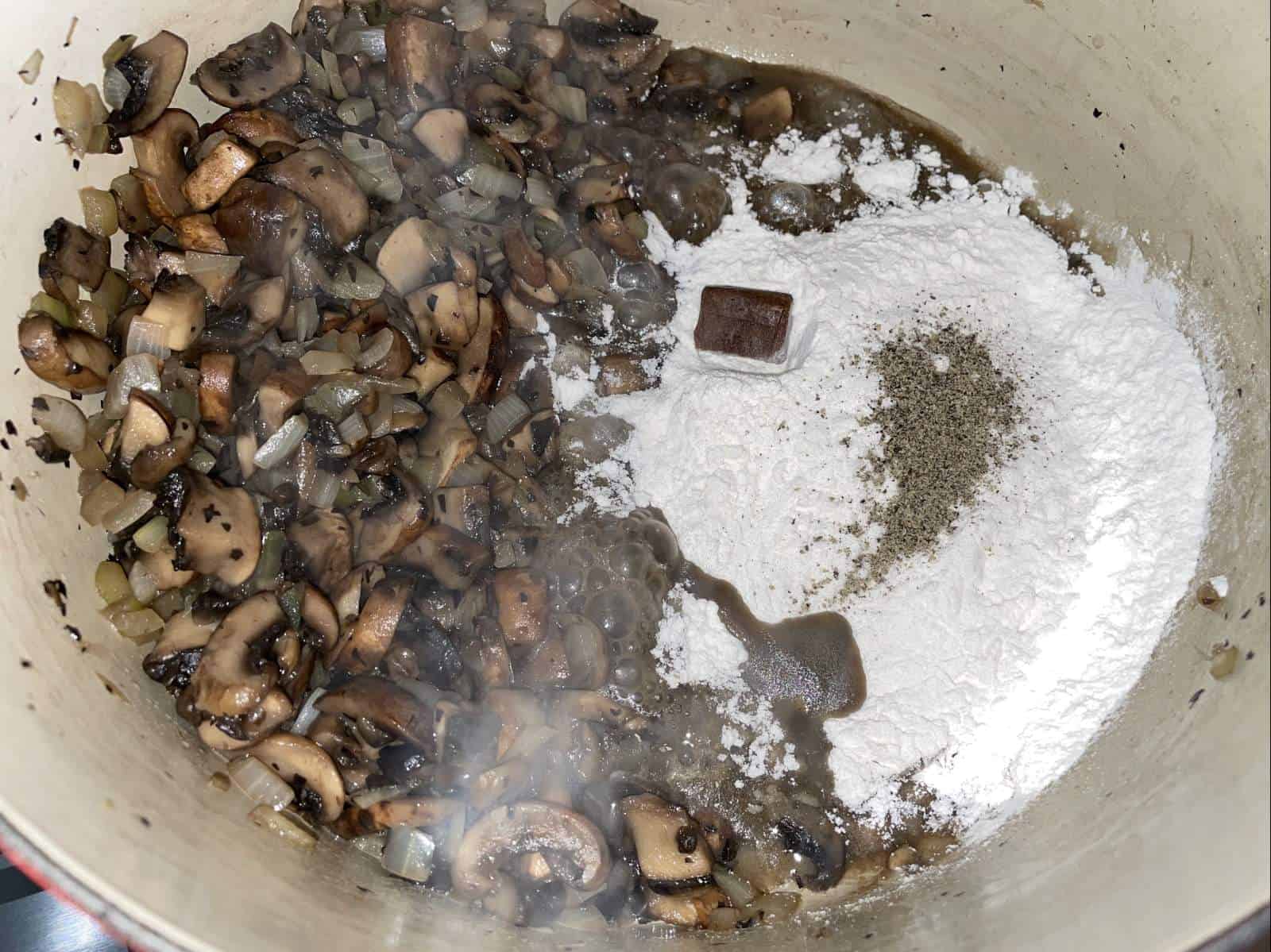 sauteing ingredients for cream of mushroom soup