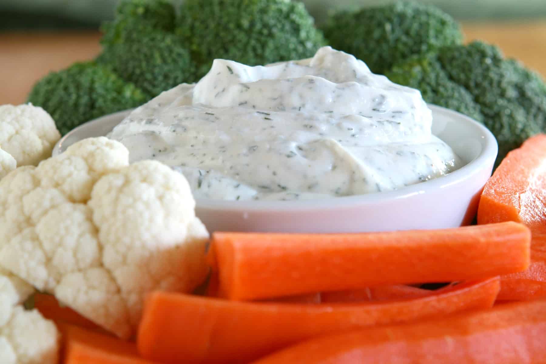 ranch dip and dressing spice mix in a bowl with veggies