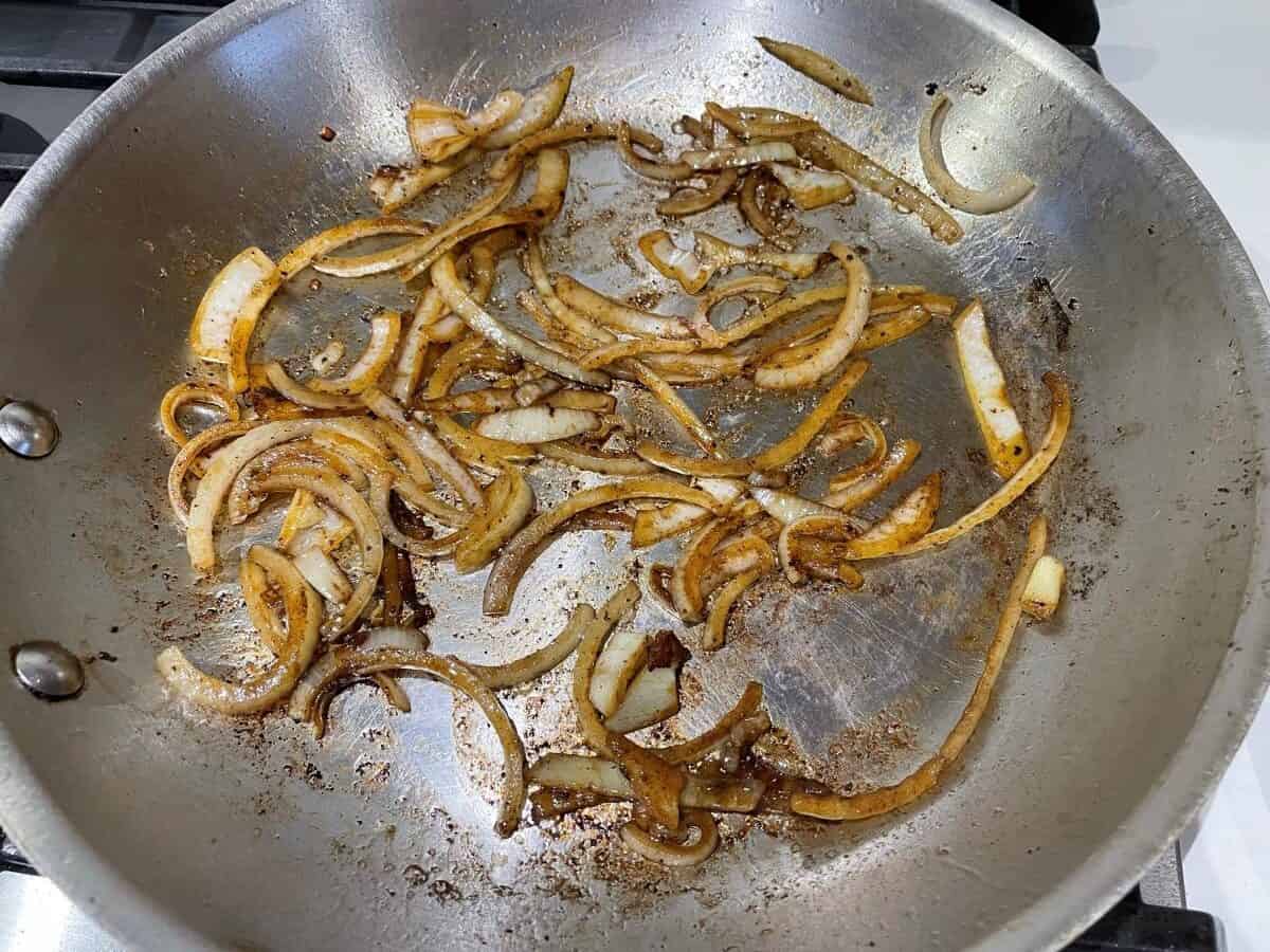 onions saute in a pan